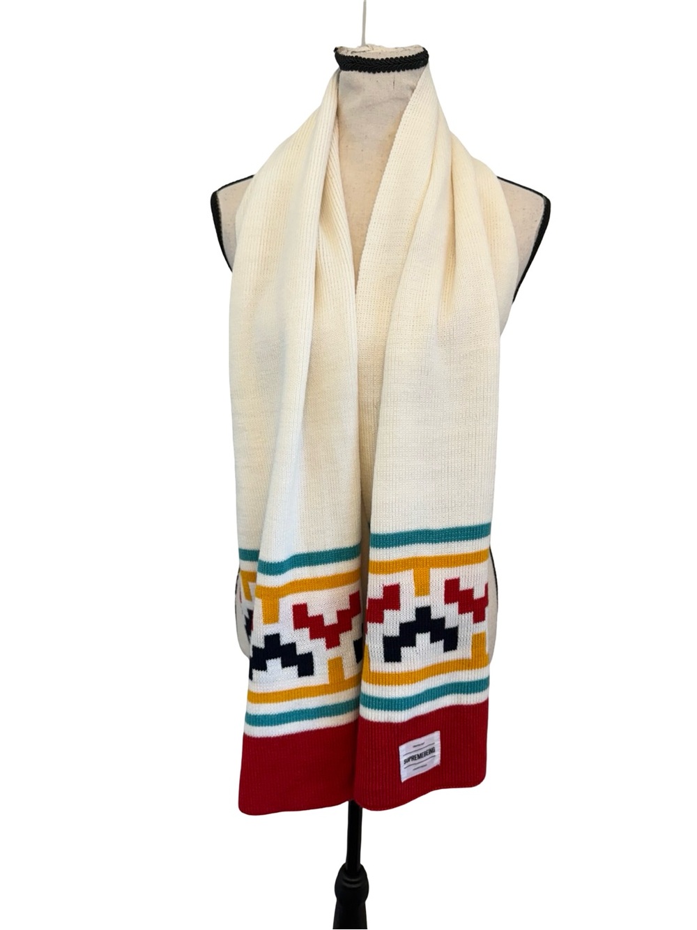 Supremebeing Knit Scarf Cream Geometric Southwestern Tribal Winter Unisex 63"